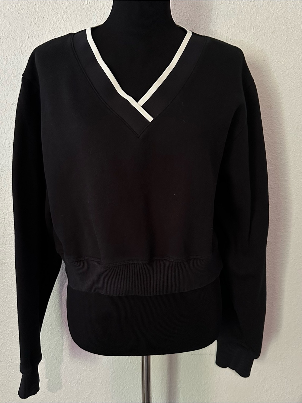 PINK Victoria's Secret Black V-Neck Sweater with White Trim